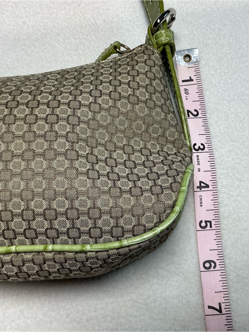 Nine West Vintage Y2K Mini Shoulder Bag Green Croc Embossed Trim Geometric Tan - Picture 10 of 10